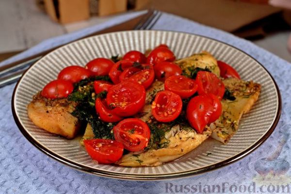 Рыба, запечённая с помидорами черри (в рукаве)